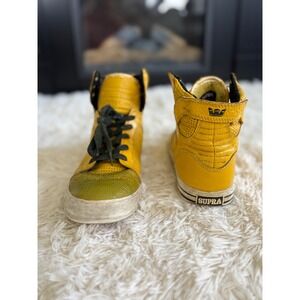 Justin Bieber Supra High‎ Top Sneakers Yellow Green Leather Skate Shoes US 7.5